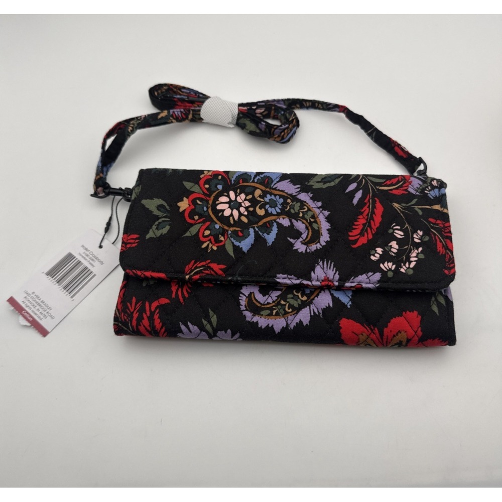 Vera Bradley Venetian Paisley Crossbody Wallet Bag Multicolor Floral Black